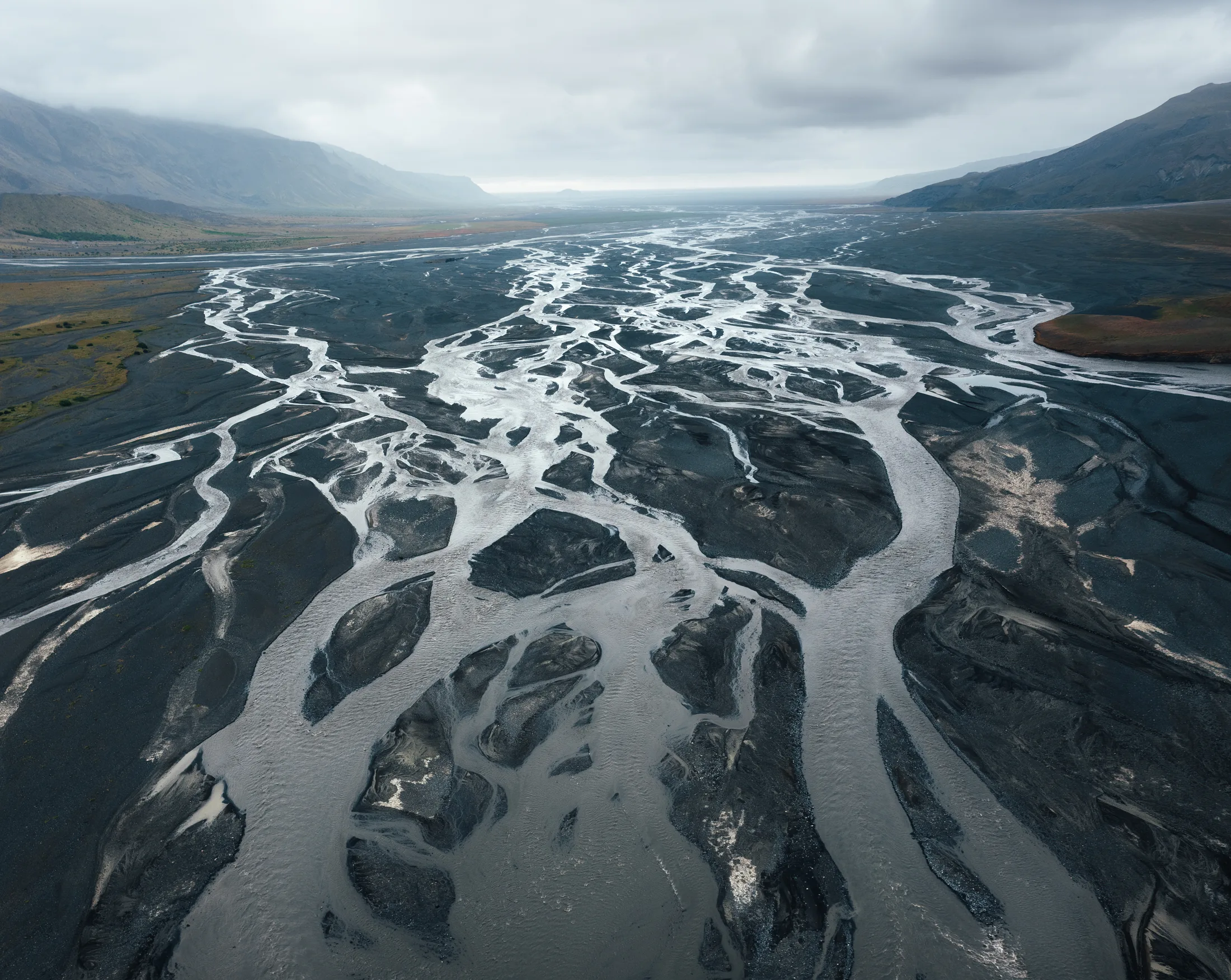Aerial river delta with branching channels